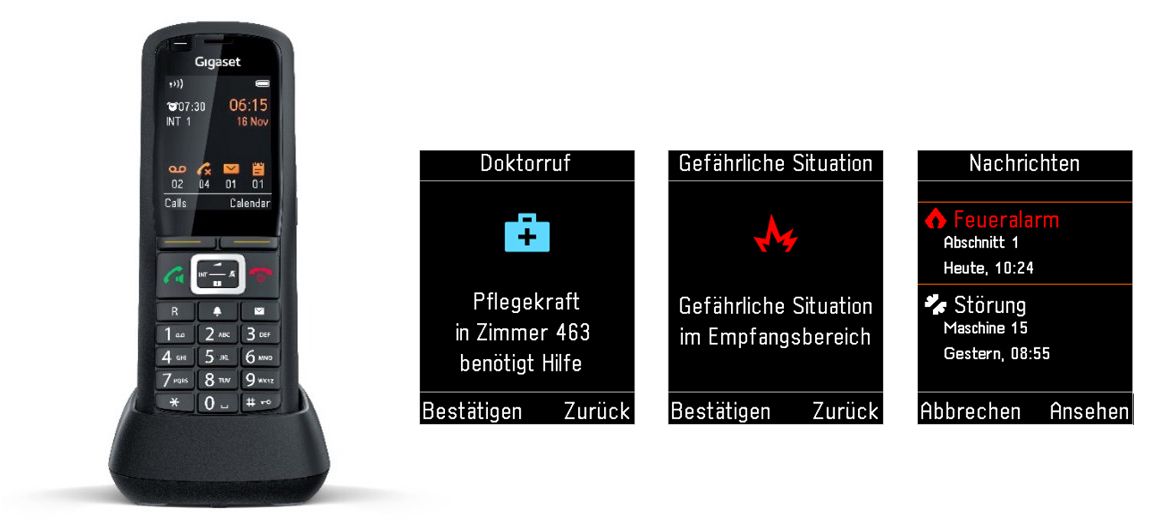 Gigaset terminal with various AML display examples