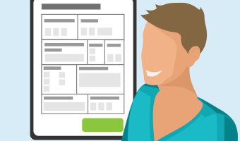 Nurse next to tablet with digital admission form