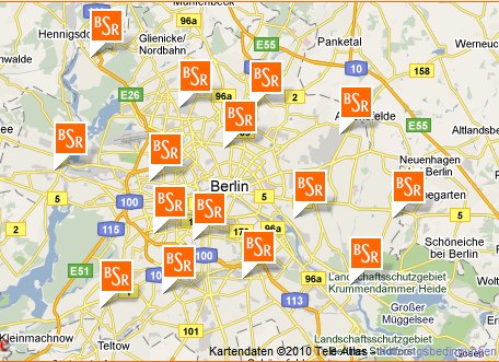 Map view of Berlin with its BSR locations Map view of Berlin with its BSR locations