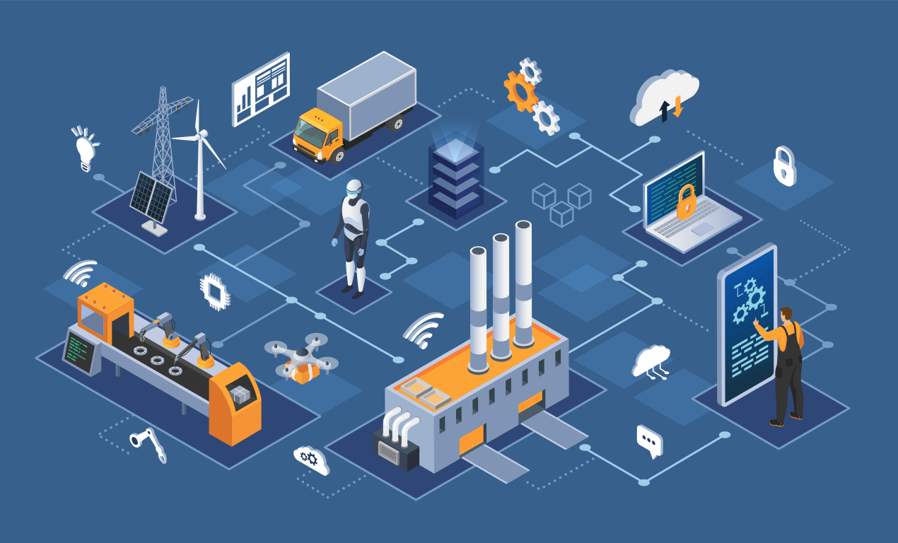 Isometric depiction of factory site