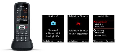 Gigaset-Endgerät mit verschiedenen AML-Display-Beispielen