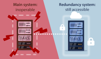 Schematic diagram of redundancy system: defective system shown in red on the left, redundancy system shown in blue on the right