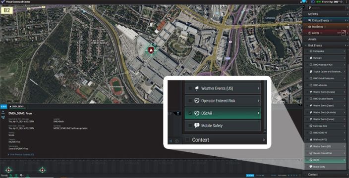 Screenshot der VCC-Oberfläche von Everbridge mit Ergebnissen aus DAKS/OScAR